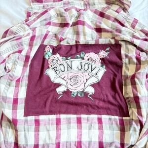 XL upcycled Bon Jovi flannel shirt